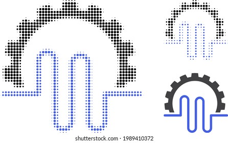 Pipe service gear halftone dotted icon. Halftone array contains round elements. Vector illustration of pipe service gear icon on a white background.