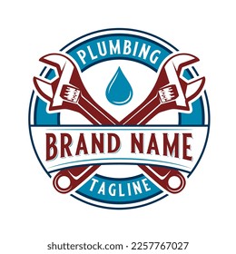 pipe service vector design logo. adjustable wrench concept, for home repair and maintenance.