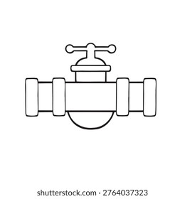Pipe with shutoff valve monochrome line art vector