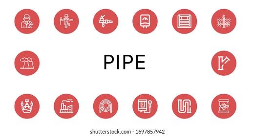 conjunto de iconos sencillos de tubería. Contiene iconos como plomero, tapón, tubería, calentador de agua, calentador de agua, marea, hookah, fábrica, manguera, tuberías, tanque de aceite, planta de energía puede ser usado para web, móvil y logo