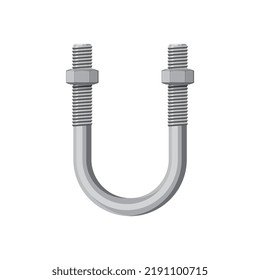 Pipe size plain aluminium suspension U-bolt isolated realistic icon. Vector U bolt clamp with coarse rolled threads, steel or wrought iron pipe, vehicle hardware spare part, stainless steel detail