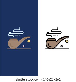 Pipe, Smoke, St. Patrick, Tube  Icons. Flat and Line Filled Icon Set Vector Blue Background. Vector Icon Template background