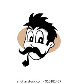 pipe smoker guy cartoon theme vector art illustration