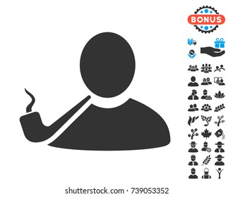 Pipe Smoker pictograph with free bonus pictures. Vector illustration style is flat iconic symbols.