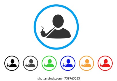Pipe Smoker rounded icon. Style is a flat grey symbol inside light blue circle with bonus color versions. Pipe Smoker vector designed for web and software interfaces.