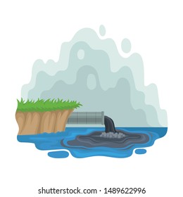 Pipe sticks out of the shore. Vector illustration on a white background.
