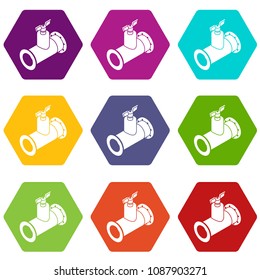 Pipe tap icons 9 set coloful isolated on white for web