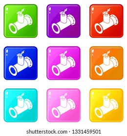 Pipe tap icons set 9 color collection isolated on white for any design