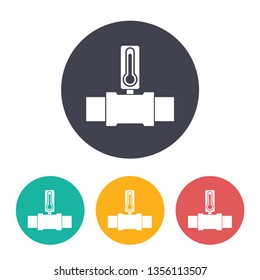 Pipe temperature measurement meter monitor illustration. Industrial valve flat vector icon