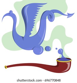 From the pipe there is a smoke in the form of a dragon. Vector illustration.