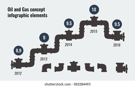 Pipe timeline infographics chart, elements for oil and gas concept. Flat Vector illustration