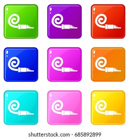 Pipe tongue icons of 9 color set isolated vector illustration