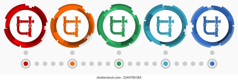 Pipe, tube concept vector icon set,  modern design abstract web buttons in 5 color options, infographic template for webdesign and mobile apps