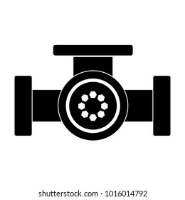 Pipe and valve, black on white background, vector