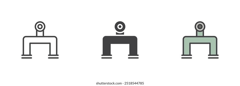 Pipe valve different style icon set. Line, glyph and filled outline colorful version, outline and filled vector sign. Pipeline symbol, logo illustration. Vector graphics