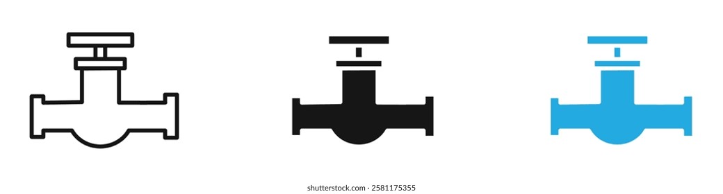 Pipe valve icon black white vector outline