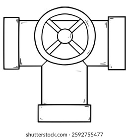 pipe and valve illustration hand drawn outline vector