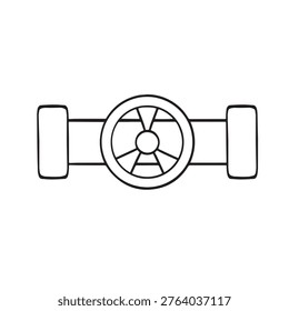 Pipe with valve shutoff monochrome line art vector