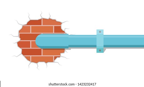 pipe vector. broken wall. brick pattern vector. free space for text. background