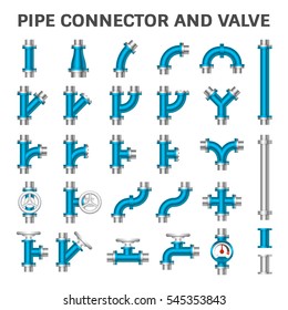 Pipe vector. Consist of flange joint, valve, pressure gauge and meter. Use in pipeline construction to transport refined product i.e. gasoline, kerosene, jet fuel and heating oil from refineries.