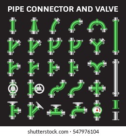 Pipe vector. Consist of flange joint, valve, pressure gauge and meter. Use in pipeline construction to transport refined product i.e. gasoline, kerosene, jet fuel and heating oil from refineries.