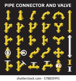Pipe vector. Consist of flange joint, valve, pressure gauge and meter. Use in pipeline construction to transport refined product i.e. gasoline, kerosene, jet fuel and heating oil from refineries.