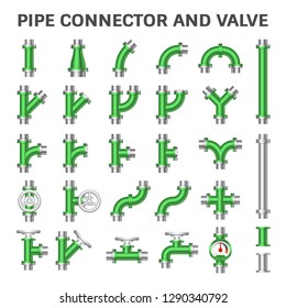 Pipe vector and flange fitting. Include control valve and pressure gauge or manometer. For pipeline construction and transportation liquid or gas i.e. crude, oil, natural gas, sewage, wastewater etc. 