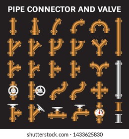Pipe vector and flange fitting. Include control valve and pressure gauge or manometer. For pipeline construction to transportation fluid and gas i.e. crude, oil, natural gas, gasoline, kerosene etc.
