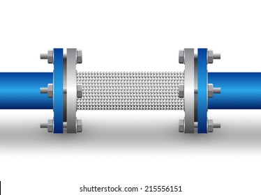 Pipe vector and flange fitting. Include metal hose or flexible metal. For pipeline construction to transport liquid and gas i.e. oil, natural gas and water in oil industry, plumbing and irrigation.