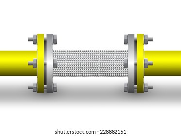 Pipe vector and flange fitting. Include metal hose or flexible metal. For pipeline construction to transport liquid and gas i.e. oil, natural gas and water in oil industry, plumbing and irrigation.