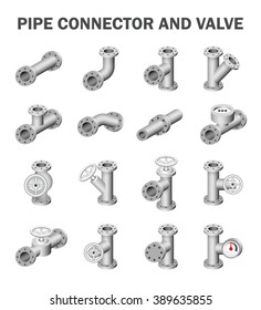 Pipe vector and flange fitting. Include control valve and pressure gauge or manometer. For pipeline construction to transportation fluid and gas i.e. crude, oil, natural gas, gasoline, kerosene etc.