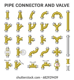 Pipe vector and flange fitting. Include control valve and pressure gauge or manometer. For pipeline construction and transportation liquid or gas i.e. crude, oil, natural gas, sewage, wastewater etc.