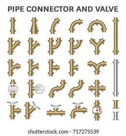 Pipe vector and flange fitting. Include control valve and pressure gauge or manometer. For pipeline construction and transportation liquid or gas i.e. crude, oil, natural gas, sewage, wastewater etc. 