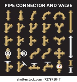 Pipe vector and flange fitting. Include control valve and pressure gauge or manometer. For pipeline construction and transportation liquid or gas i.e. crude, oil, natural gas, sewage, wastewater etc. 