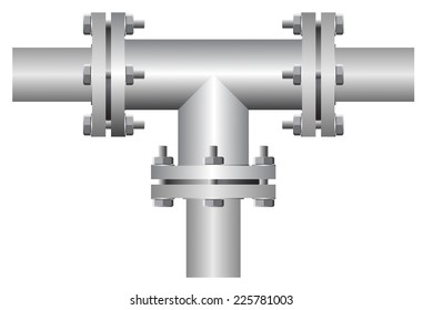 Pipe vector and flange fitting isolated on white background. Part of pipeline system for transport liquid and gas in oil industry, plumbing, water supply, drainage, irrigation and water treatment etc.