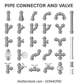 Pipe vector. Include pipe flanged, valve, pressure gauge and meter. For pipeline construction to transport liquid or gas in industry i.e. oil, natural gas. Also water supply in plumbing and irrigation