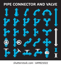 Pipe vector. Include pipe flanged, valve, pressure gauge and meter. For pipeline construction to transport liquid or gas in industry i.e. oil, natural gas. Also water supply in plumbing and irrigation
