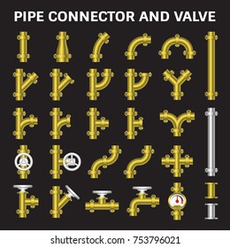 Pipe vector. Include pipe flanged, valve, pressure gauge and meter. For pipeline construction to transport liquid or gas in industry i.e. oil, natural gas. Also water supply in plumbing and irrigation