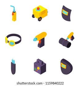 Pipe welding icons set. Isometric set of 9 pipe welding vector icons for web isolated on white background