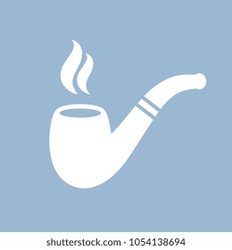 Pipe white silhouette vector icon isolated on blue background