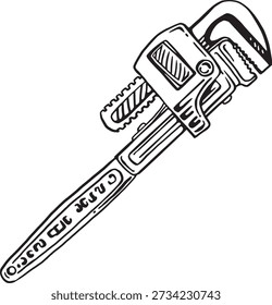 Pipe Wrench Black and White Vector Illustration