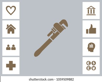 Pipe Wrench Icon With Bonus Icons. Eps-10.