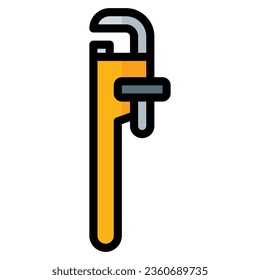 pipe wrench icon in filled line style isolated on white background. Construction tools, vector illustration for graphic design projects