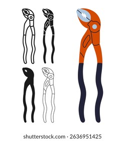 Pipe wrench icon symbol set. Builder and plumber repair tool sign professional construction tool repair stylized vector. Simple icon bath pipe wrench pliers design element isolated illustration