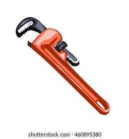 Pipe wrench isolated on white background. Vector cartoon close-up illustration.
