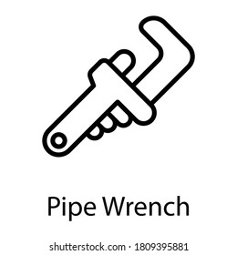 pipe wrench line icon, black out line vector design