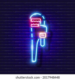 Pfefferschlüssel-Neonsymbol. Vektorgrafik für Design. Reparatur-Werkzeug glühendes Schild. Konzept der Bauwerkzeuge.