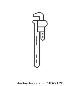 Pipe wrench outline icon isolated on white. Adjustable plumber working tool.