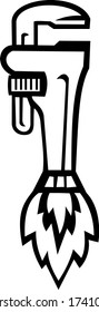 Pipe Wrench Rocket Booster Side Retro Black and White