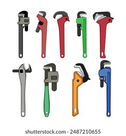 pipe wrench set cartoon. tool repair, service plumbing, home work pipe wrench sign. isolated symbol vector illustration